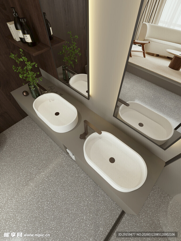 现代双盆浴室洗手台设计