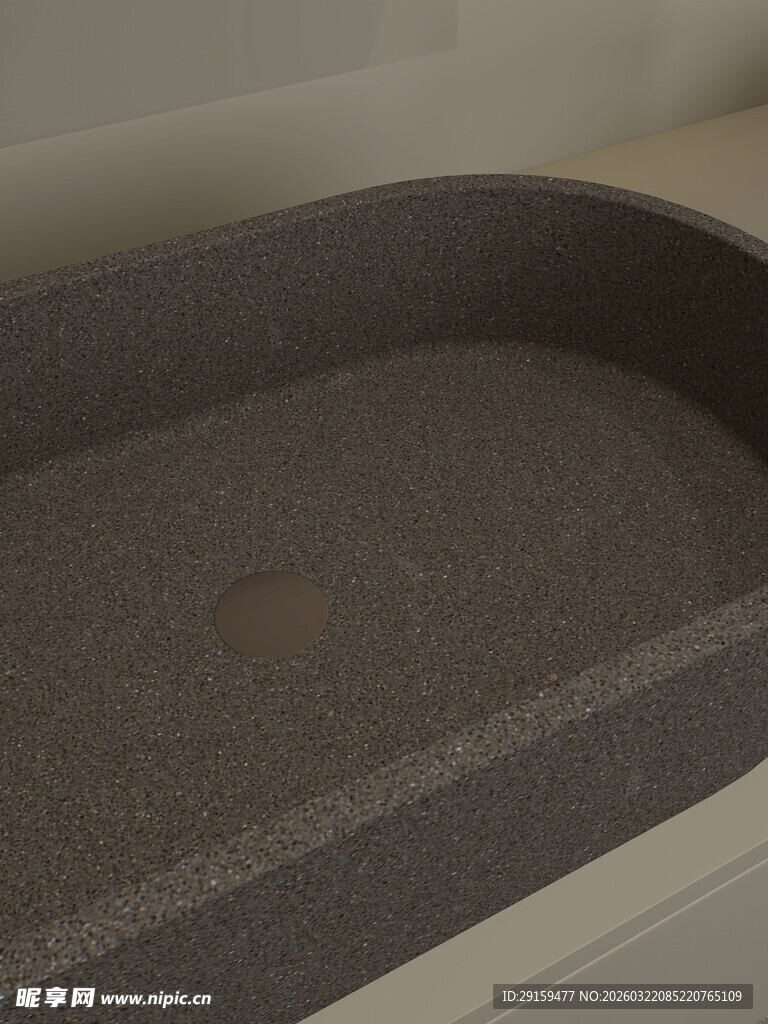 灰色石质洗手盆特写