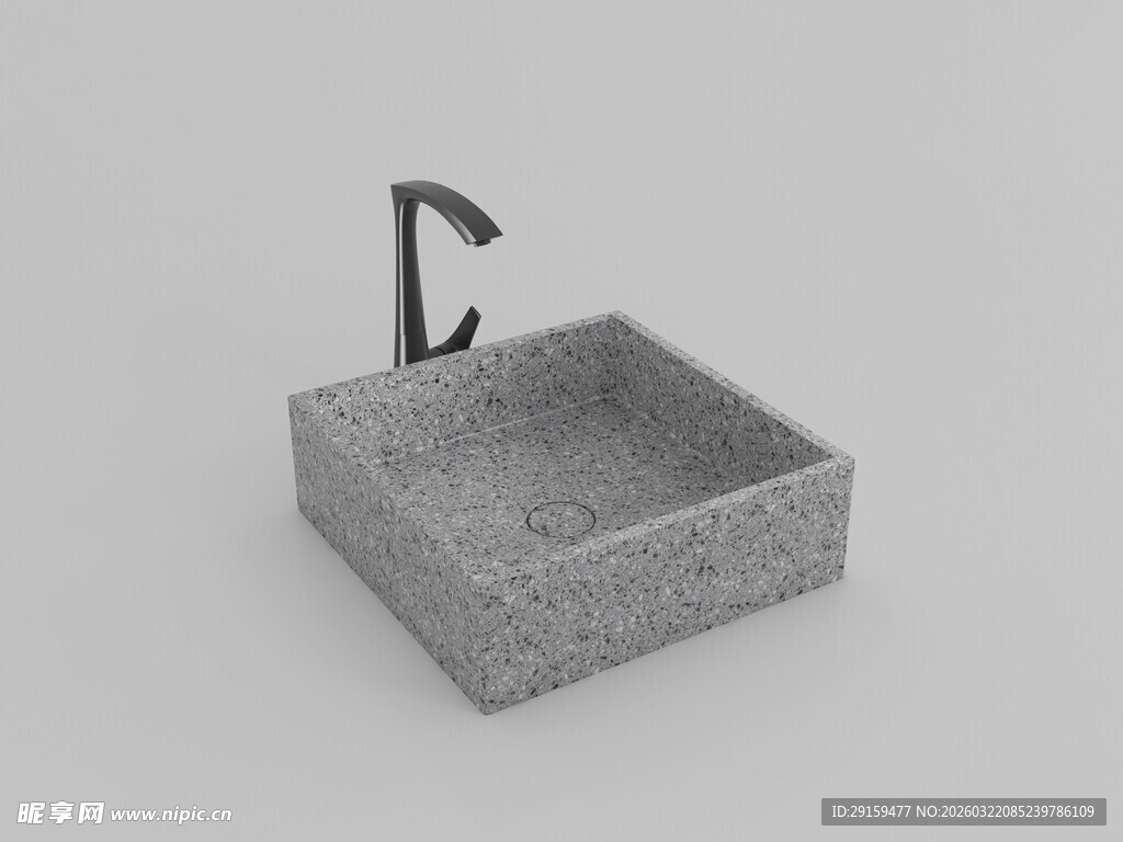 灰色石质洗手盆及水龙头