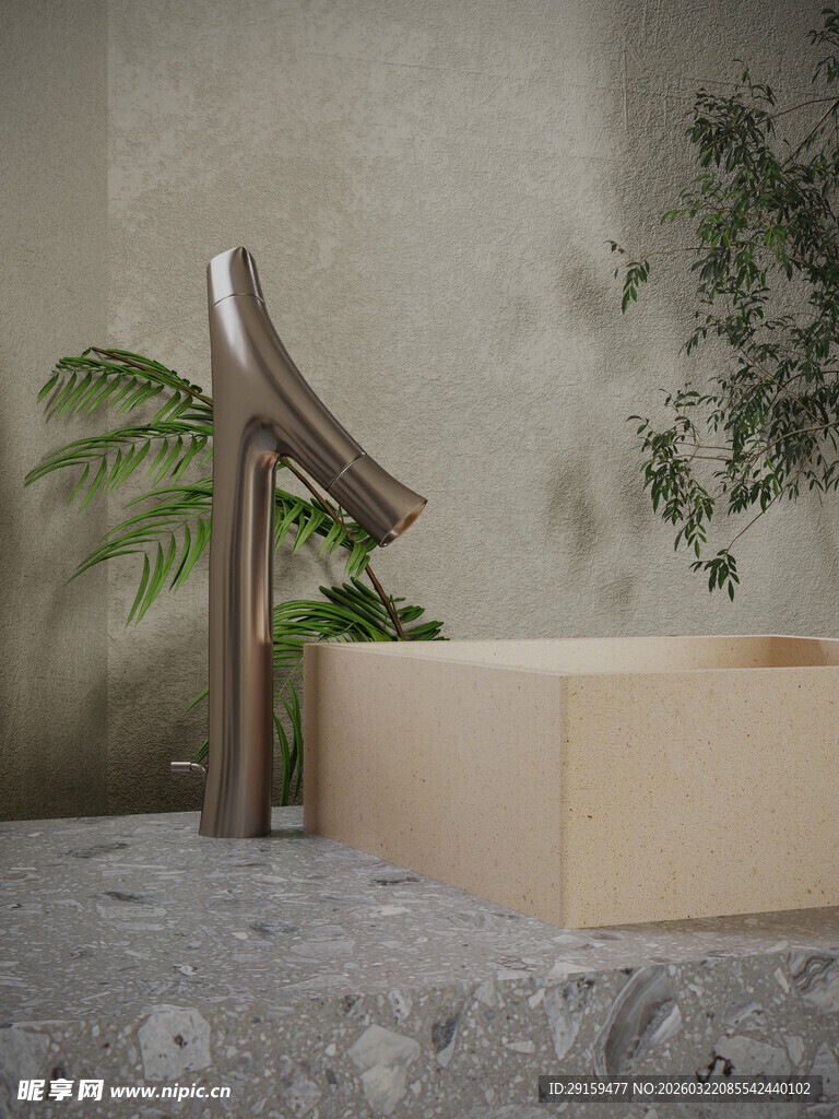 现代简约风格浴缸绿植场景