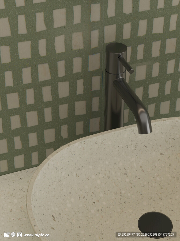 简约洗手台搭配格子墙饰