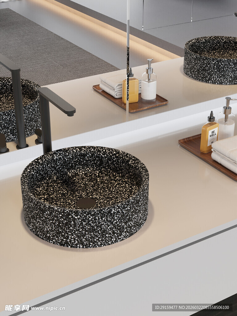 黑色石质洗手盆设计展示