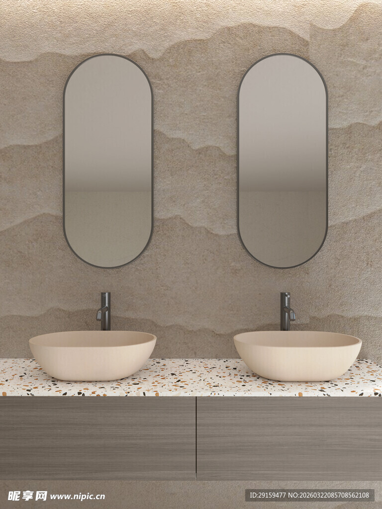 双洗手台搭配椭圆镜设计