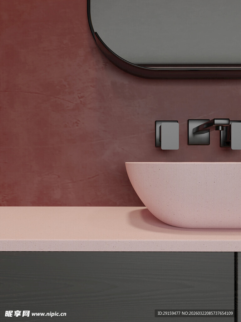粉色墙面下的简约洗手台