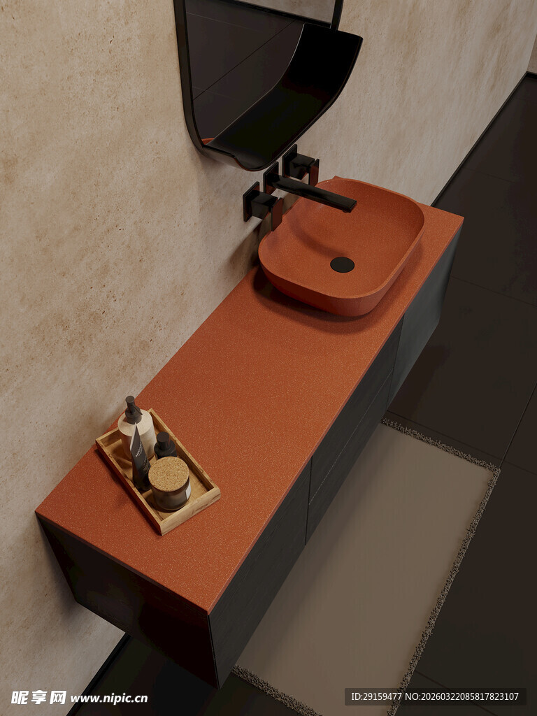 现代橙色洗手台设计展示