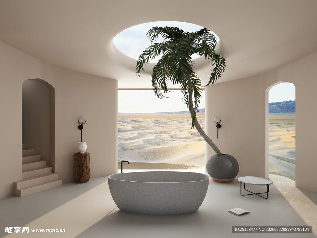 现代简约风室内浴缸景观