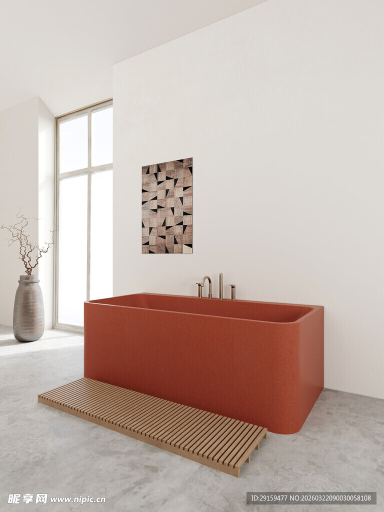 橙色浴缸装点简约浴室空间
