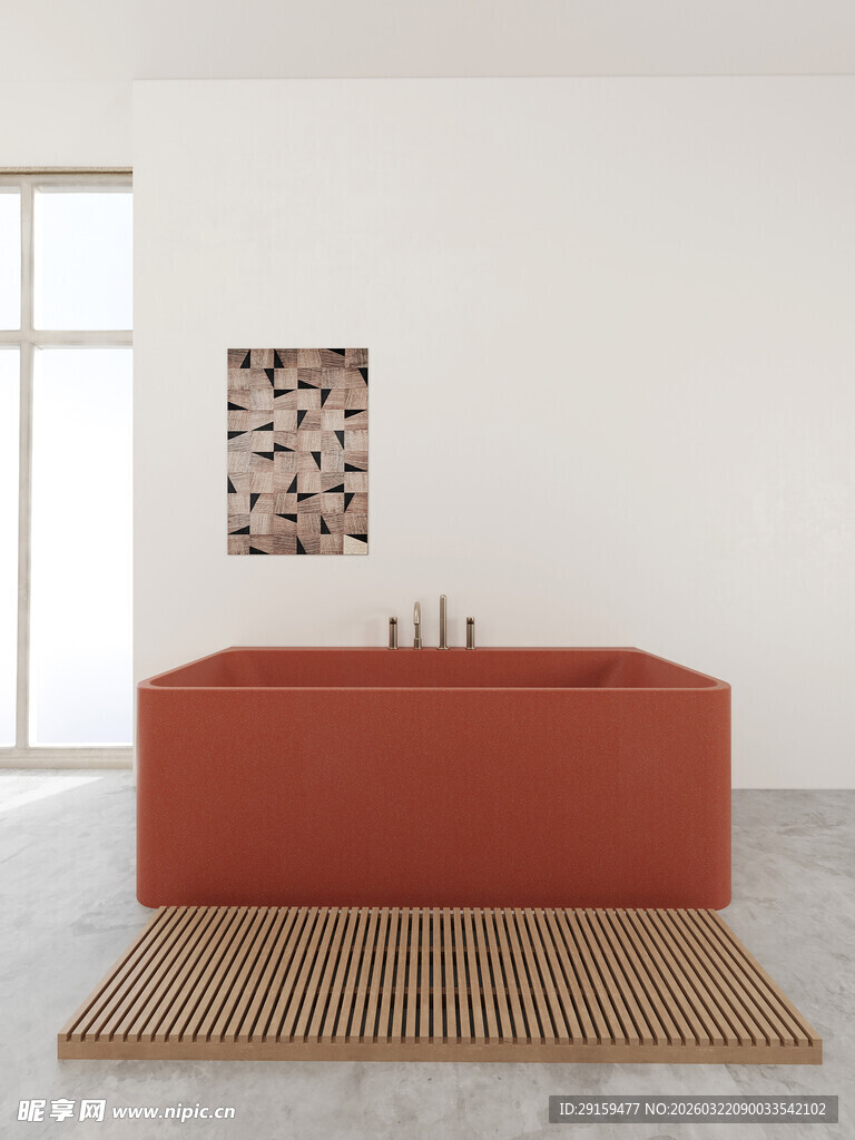 橙色浴缸配简约室内布置