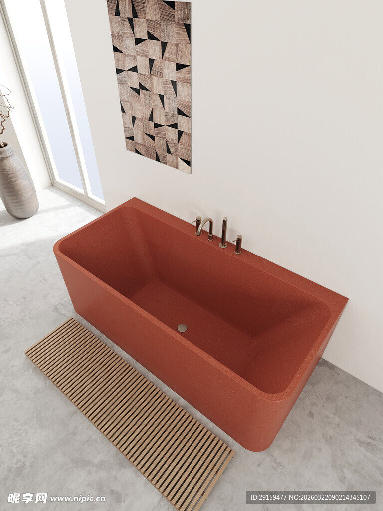 橙红色现代风格独立式浴缸