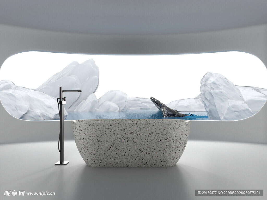 未来感浴室中的独特景观