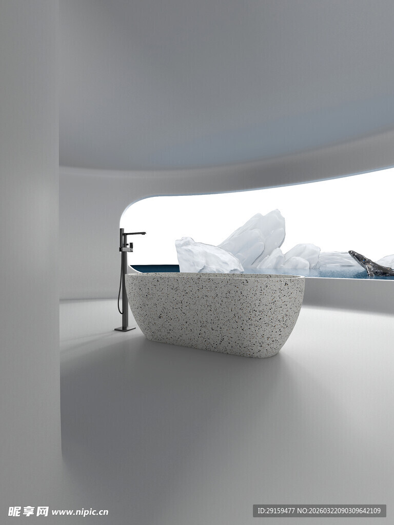 极简风现代浴缸室内场景