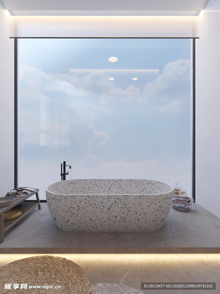 现代简约风浴室浴缸景观
