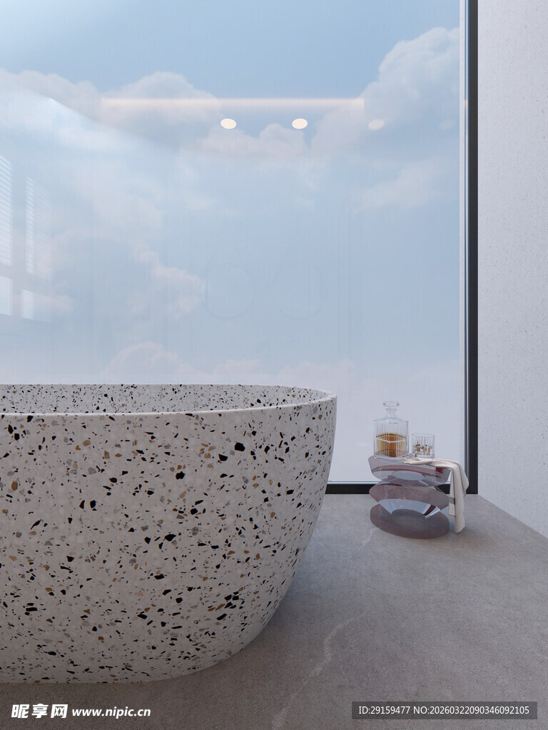 现代风格水磨石浴缸一角