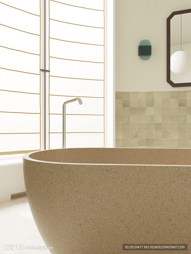 简约风浴室中的弧形浴缸