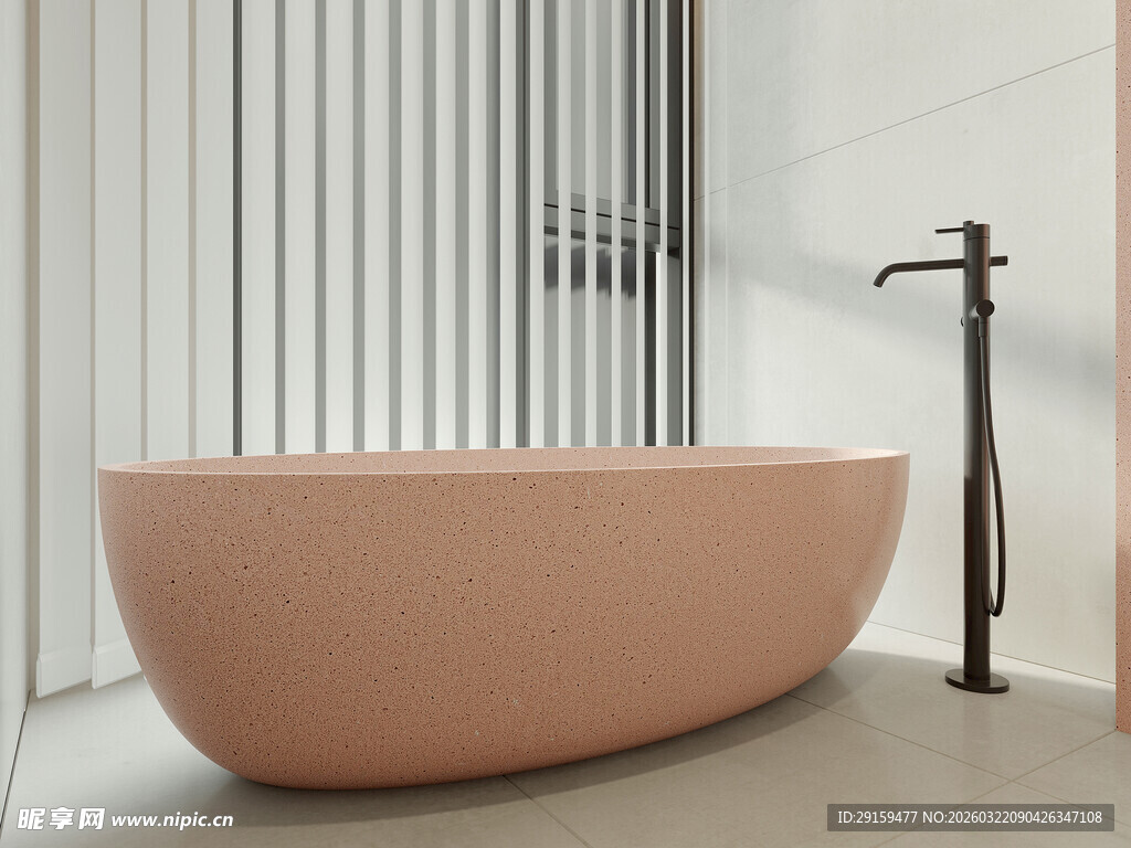 粉色独立浴缸现代浴室风