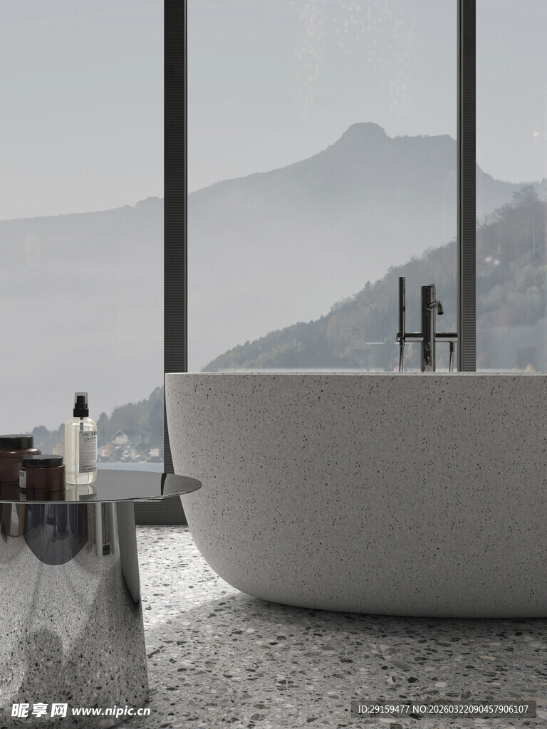 现代简约风浴室浴缸景观