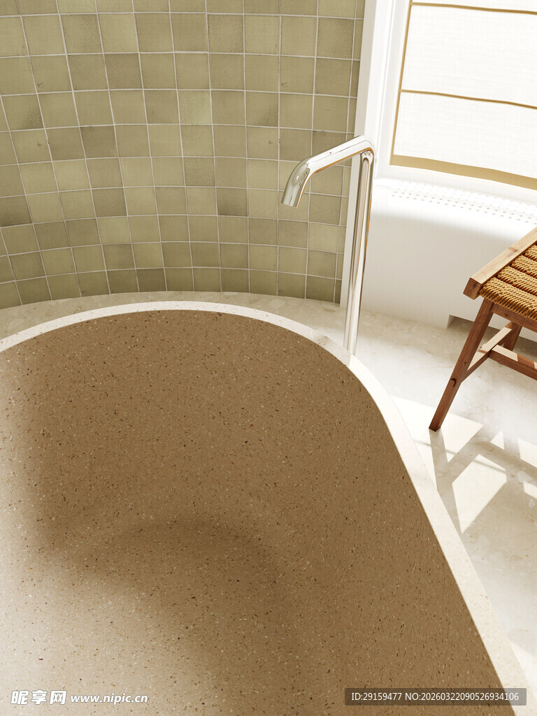 简约浴室中的米色浴缸