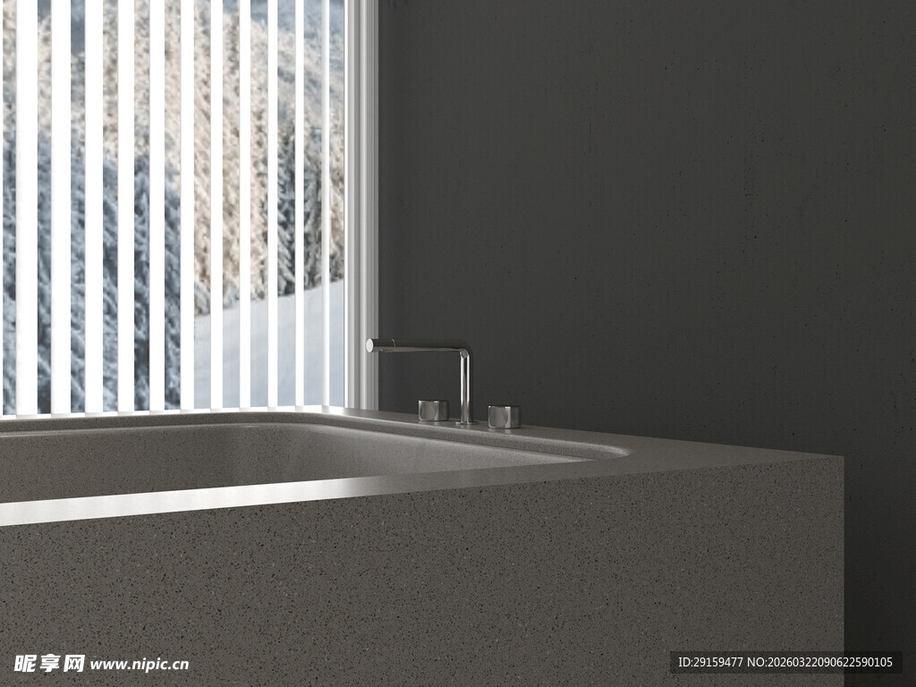 简约浴室洗手台与百叶窗