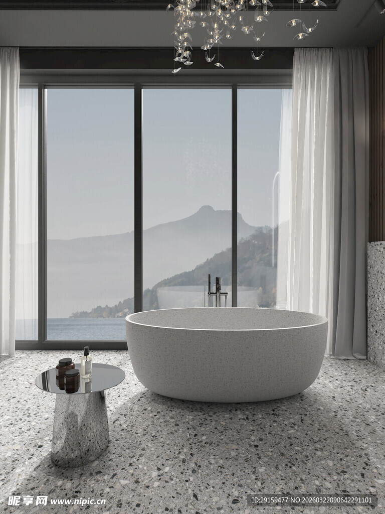 现代简约风浴室浴缸场景