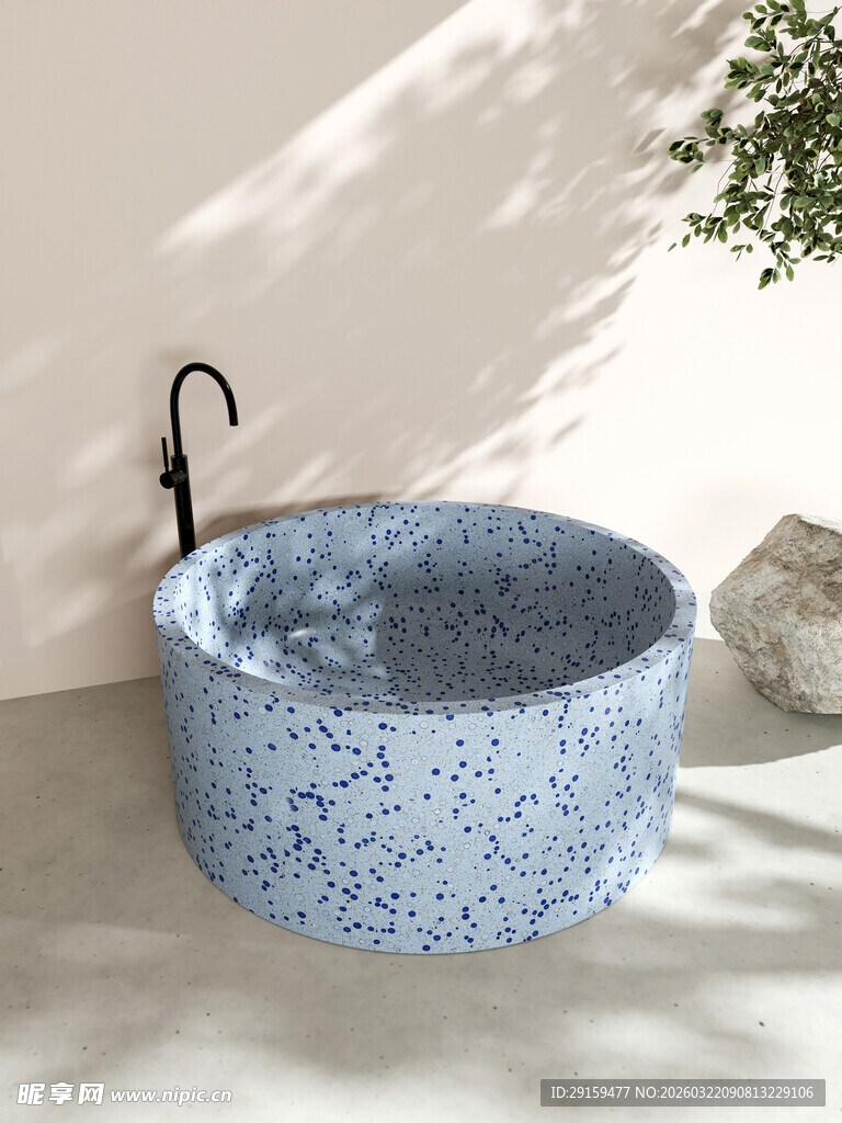 蓝白花纹陶瓷浴缸