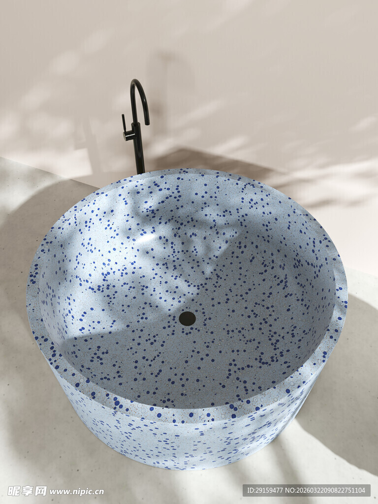 蓝白斑点洗手盆特写