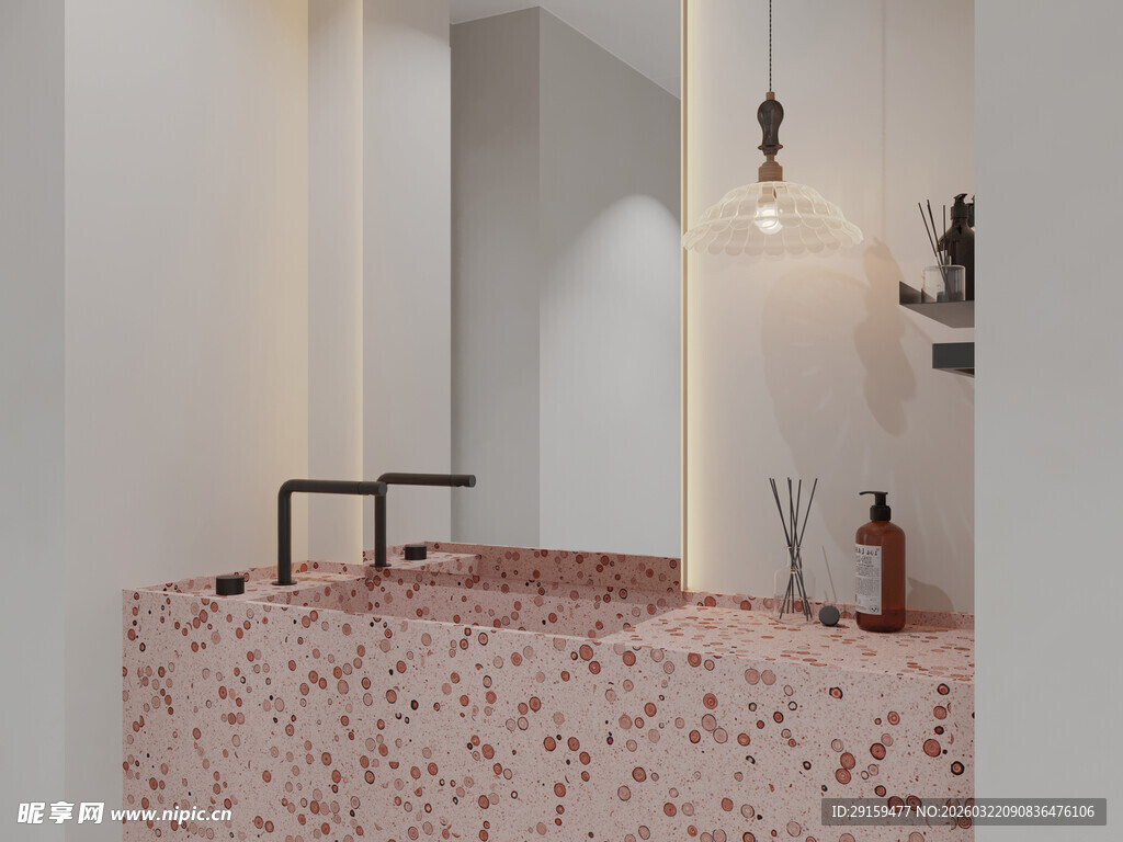 粉色水磨石洗手台设计