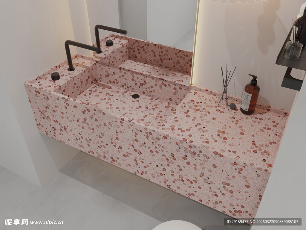 粉色花纹洗手台设计展示
