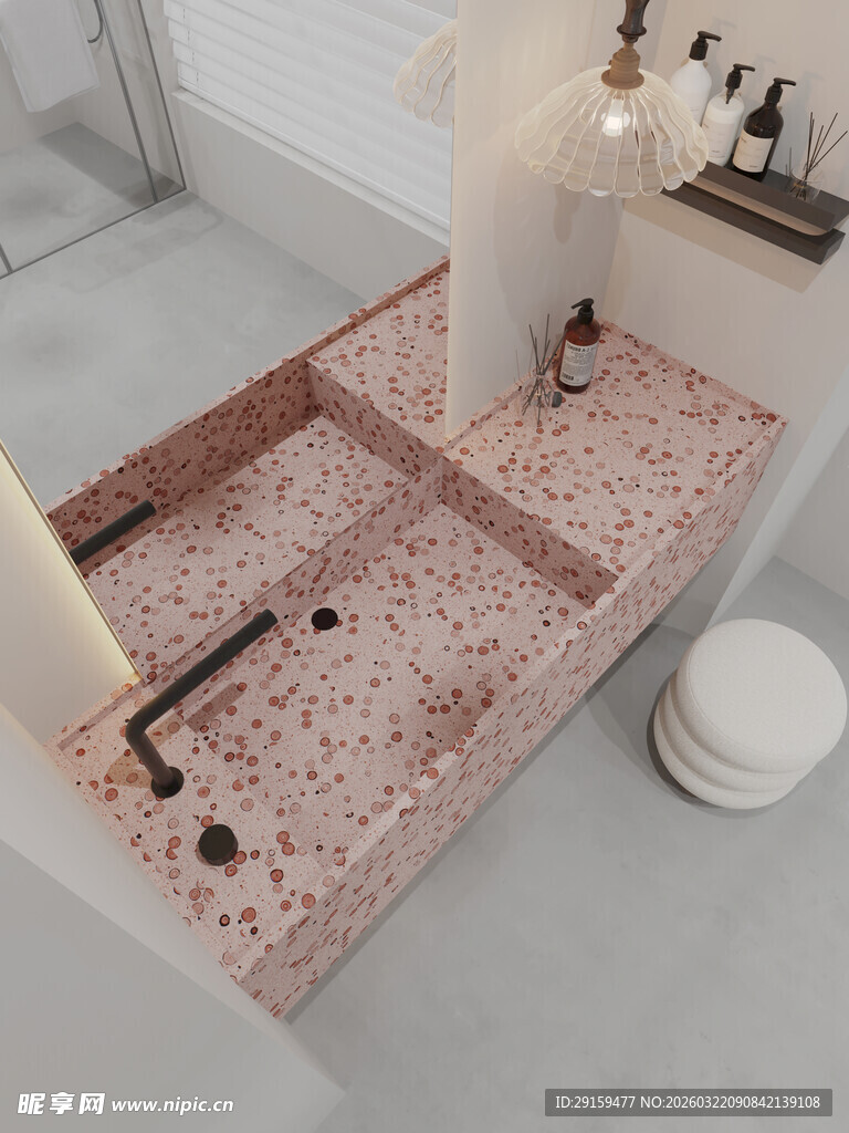 粉色水磨石洗手台设计