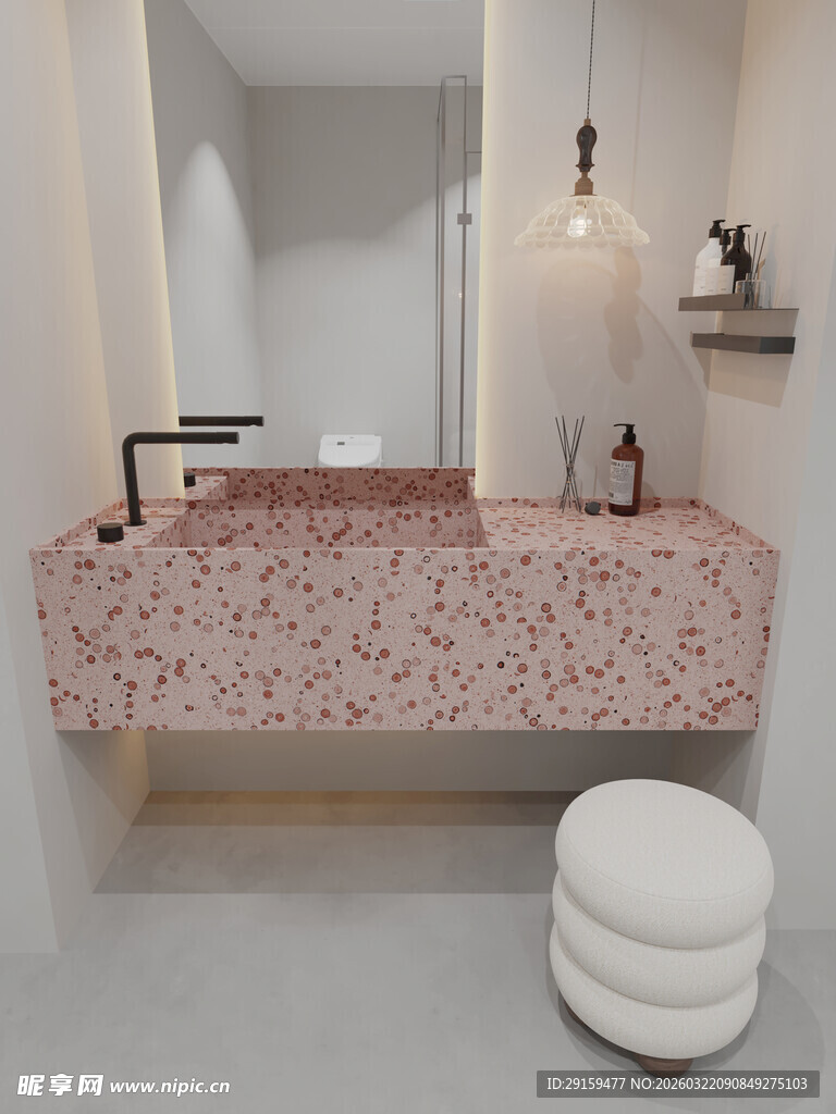 粉色花纹洗手台现代浴室