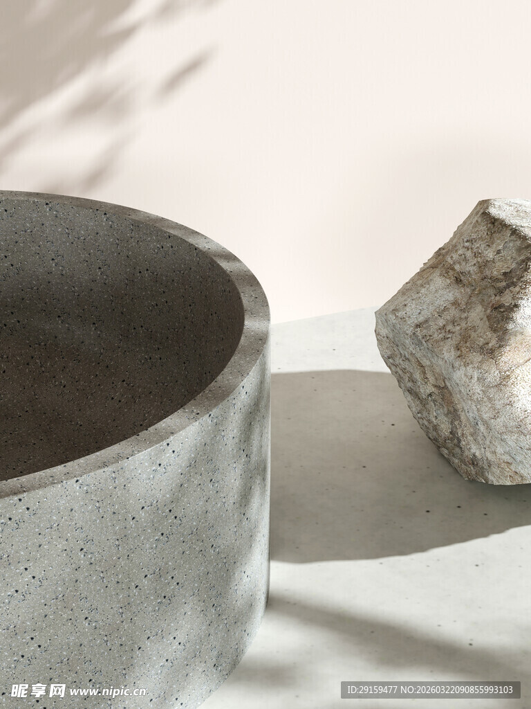 金属容器与石块静物组合