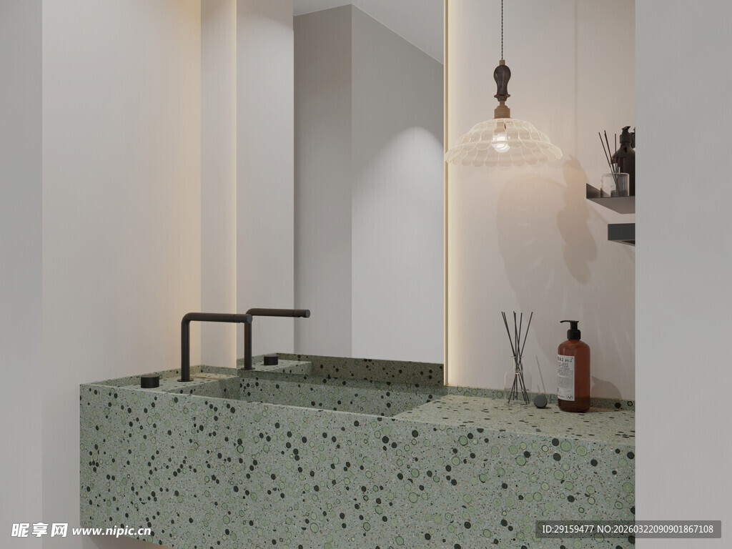 绿色水磨石洗手台设计