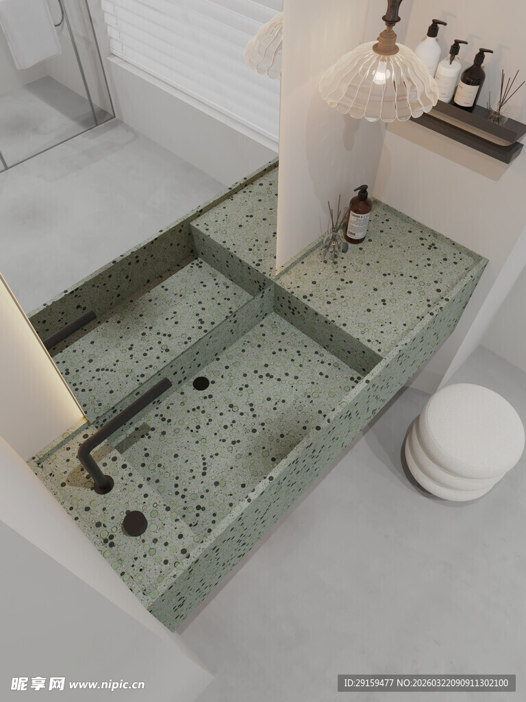 绿色水磨石洗手台设计