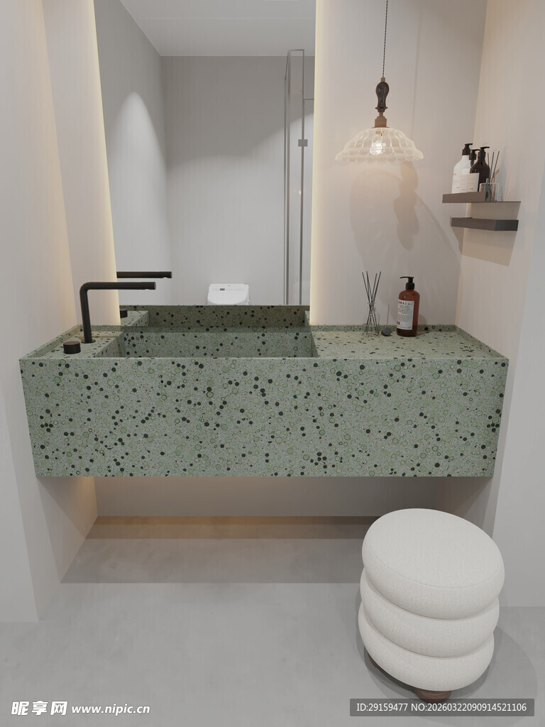 现代简约风绿色洗手台