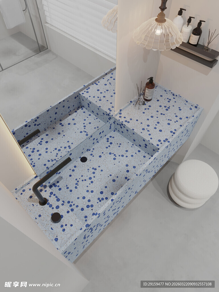 蓝白花纹浴室瓷砖设计