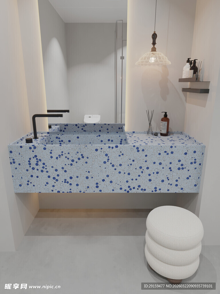 蓝白花纹洗手台现代浴室
