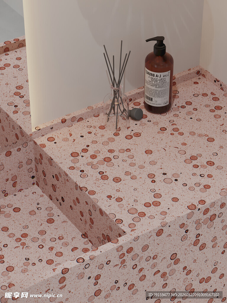 粉色花卉图案洗手台场景