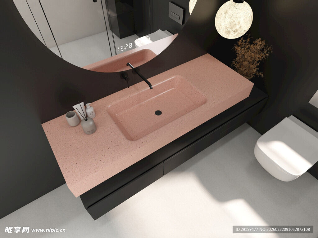 粉色洗手台现代浴室设计