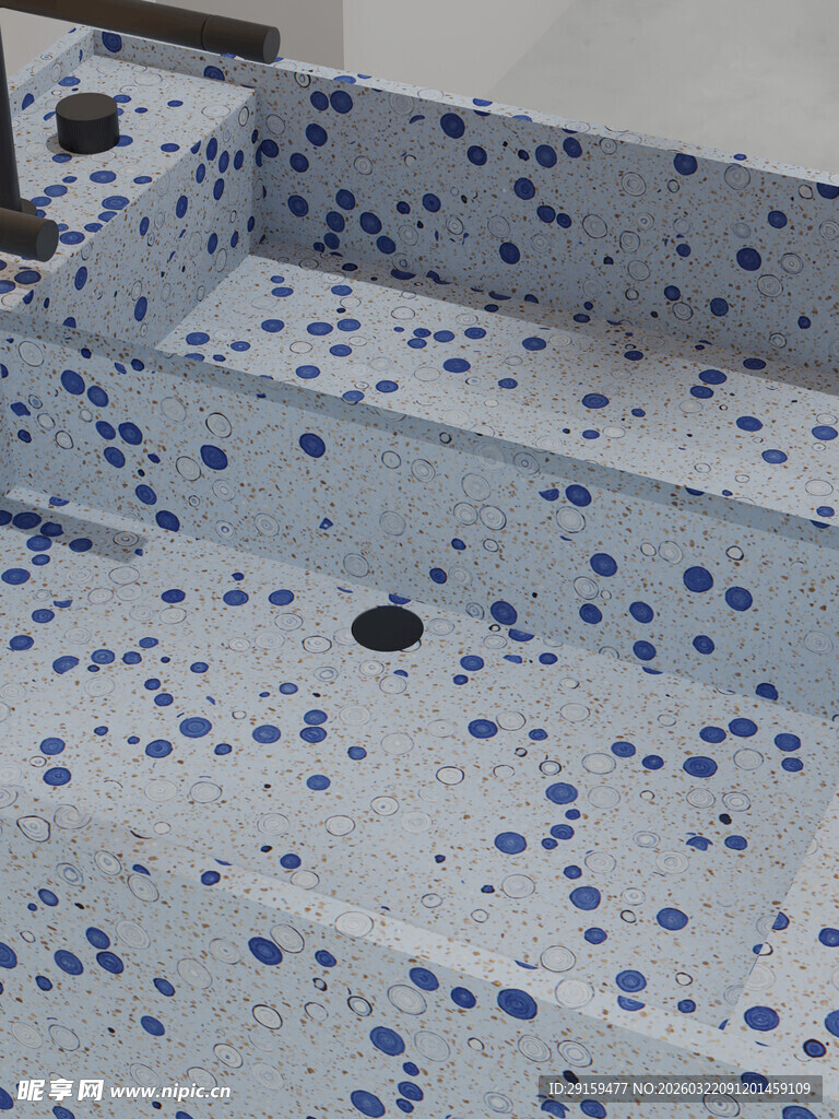 蓝白斑点水磨石洗手台