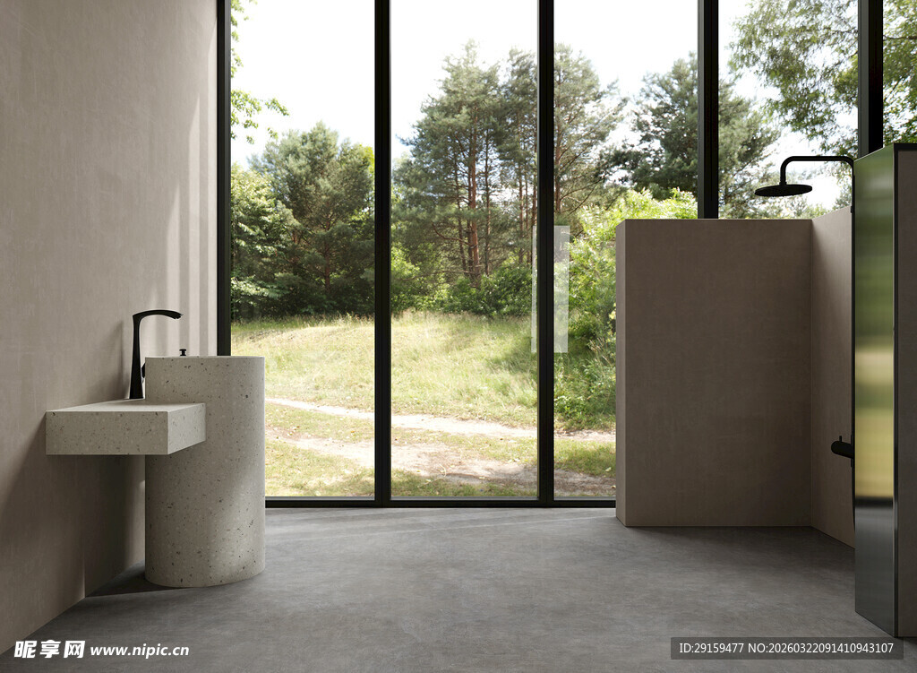 现代简约风浴室大窗景观