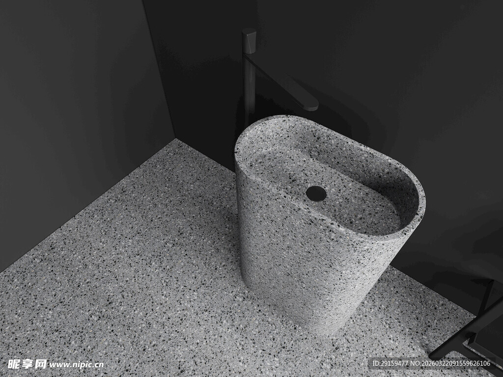 灰色水泥风洗手盆特写