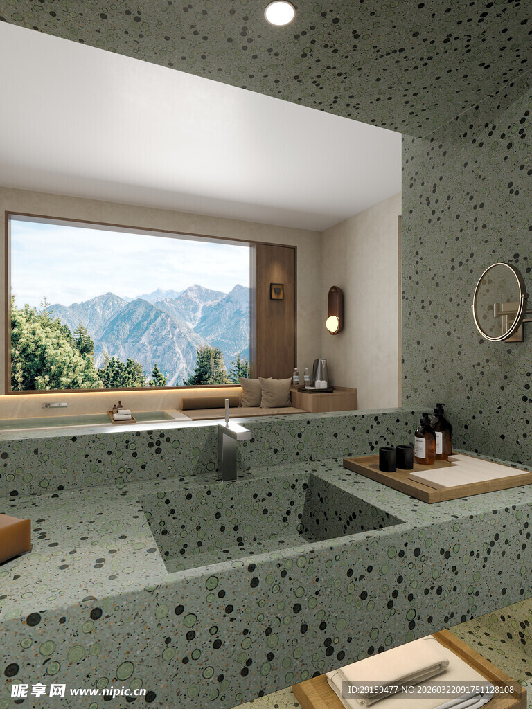 现代风带窗豪华浴室景观