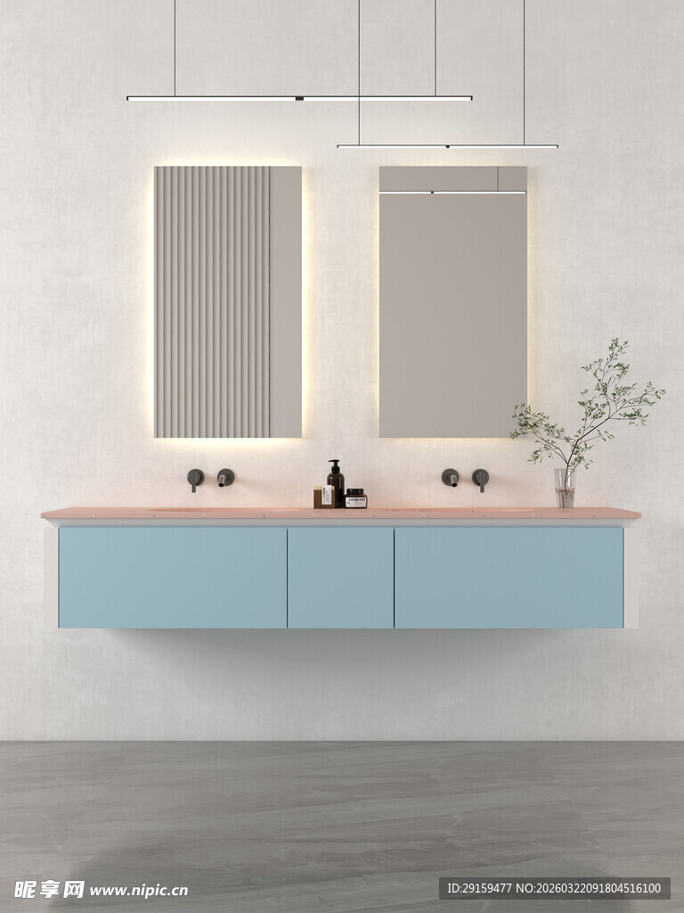 简约双镜蓝色浴室柜组合