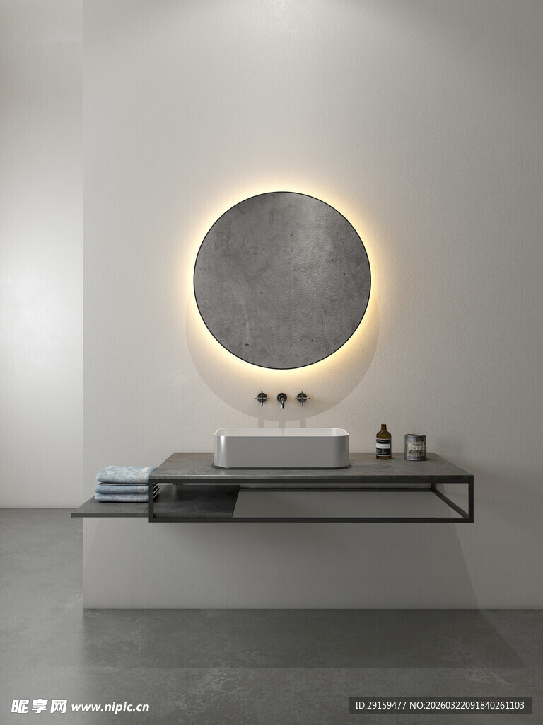 现代简约风圆形浴室镜