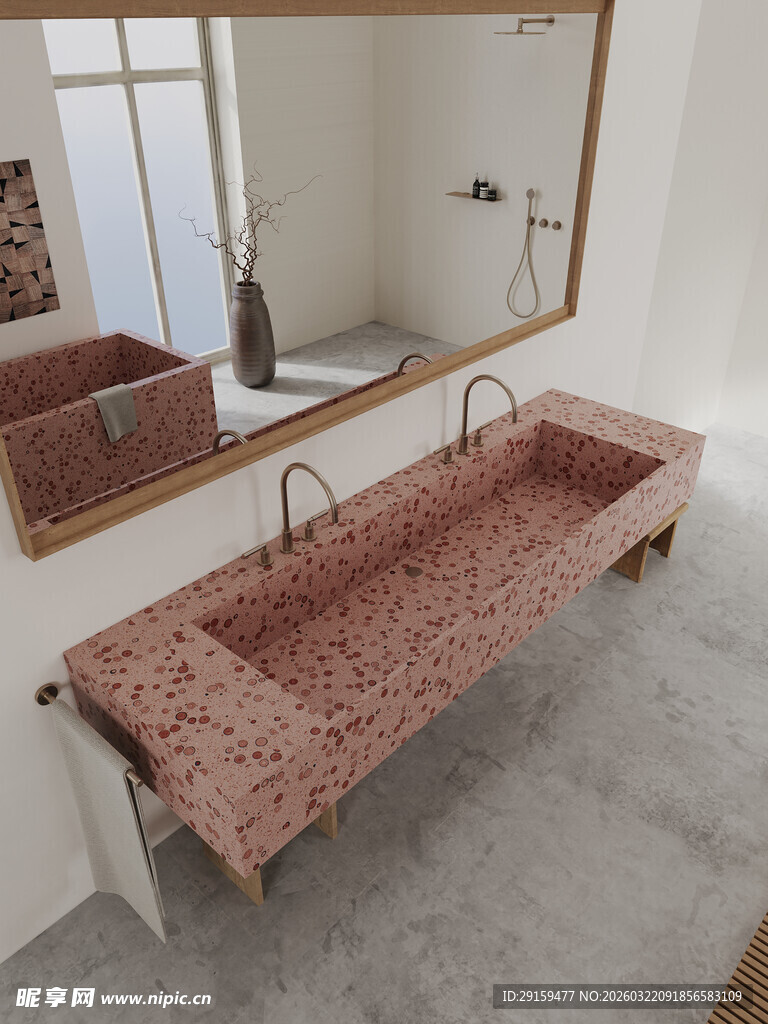 粉色大理石双洗手台设计