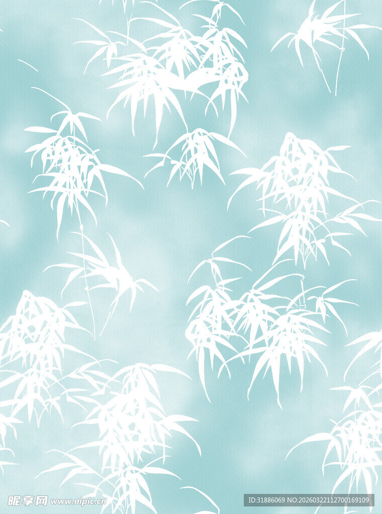 淡蓝背景下的白色竹叶图案