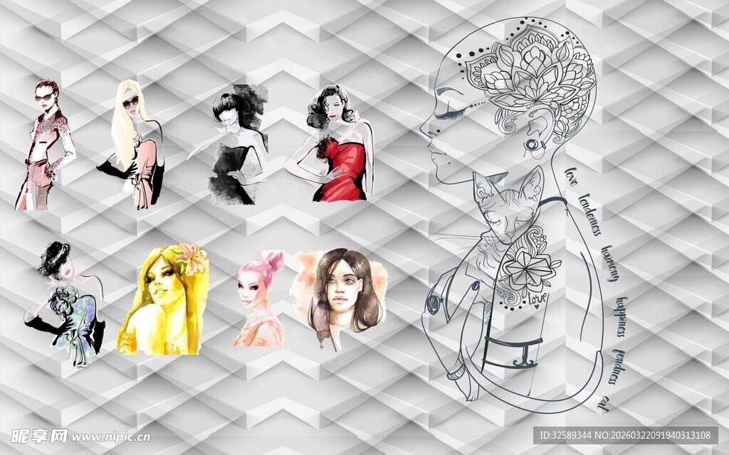 时尚女性服饰插画展示