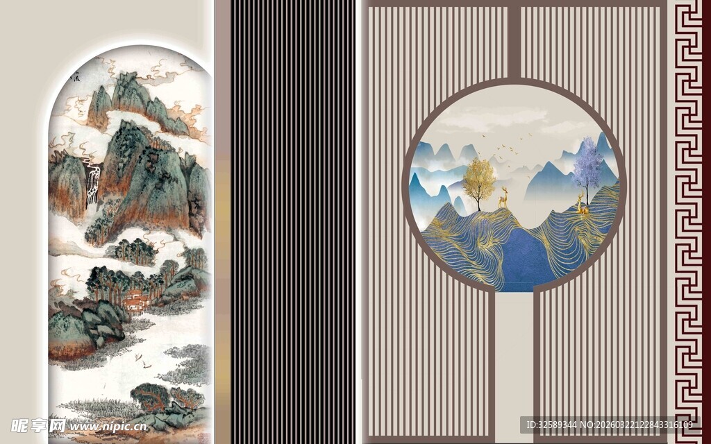 中式山水装饰画双幅展示