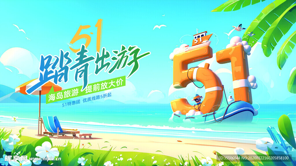 五一假期海边游玩场景