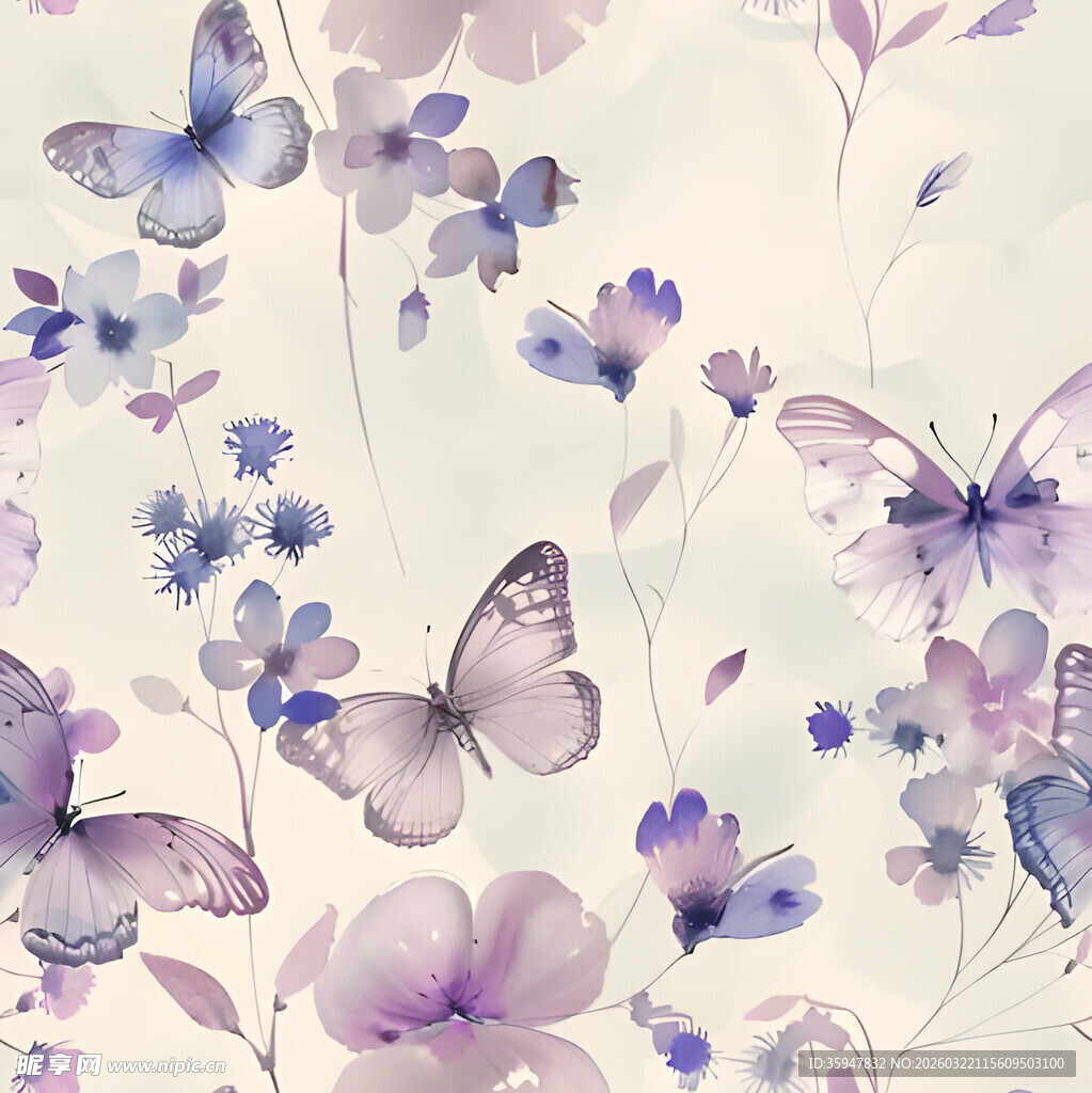 紫色花卉蝴蝶唯美图案