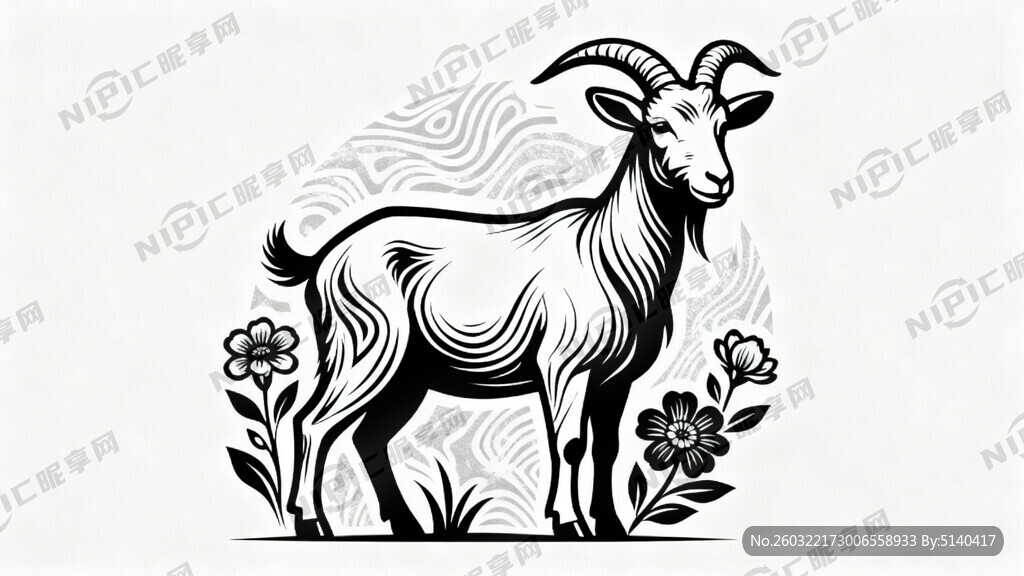 阿尔巴斯山羊黑白矢量线描图